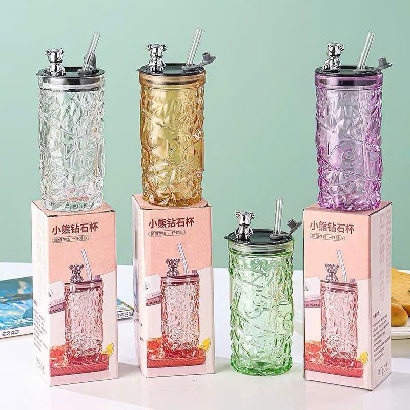 LY THỦY TINH NẮP GẤU CUTE CHARM GẤU BẠC CỰC XINH