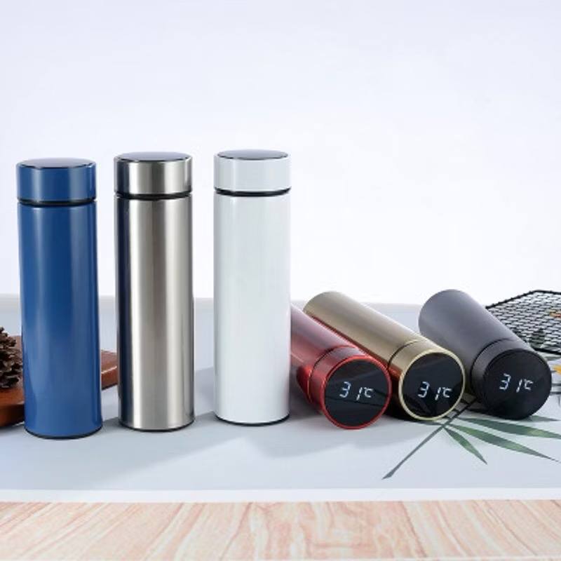 Bình giữ nhiệt inox hiển thị nhiệt độ 500ml inox, nắp báo nhiệt độ, khay lọc trà