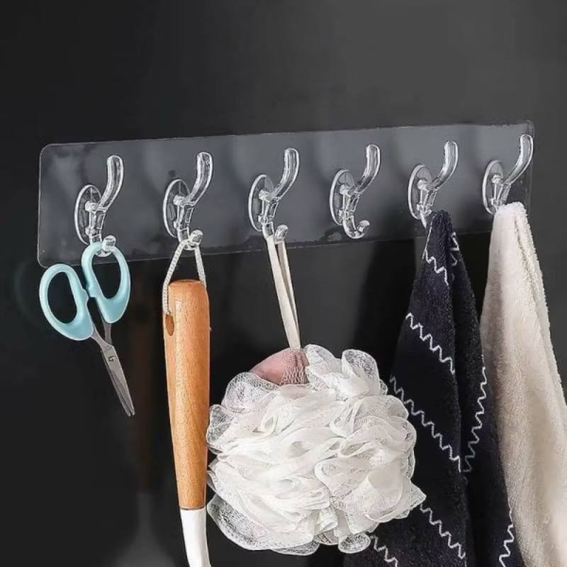 Thanh 6 Móc Dán Tường Siêu Dính Trong Suốt Treo Đồ, Quần Áo, Khăn, Đồ Dùng Nhà Bếp