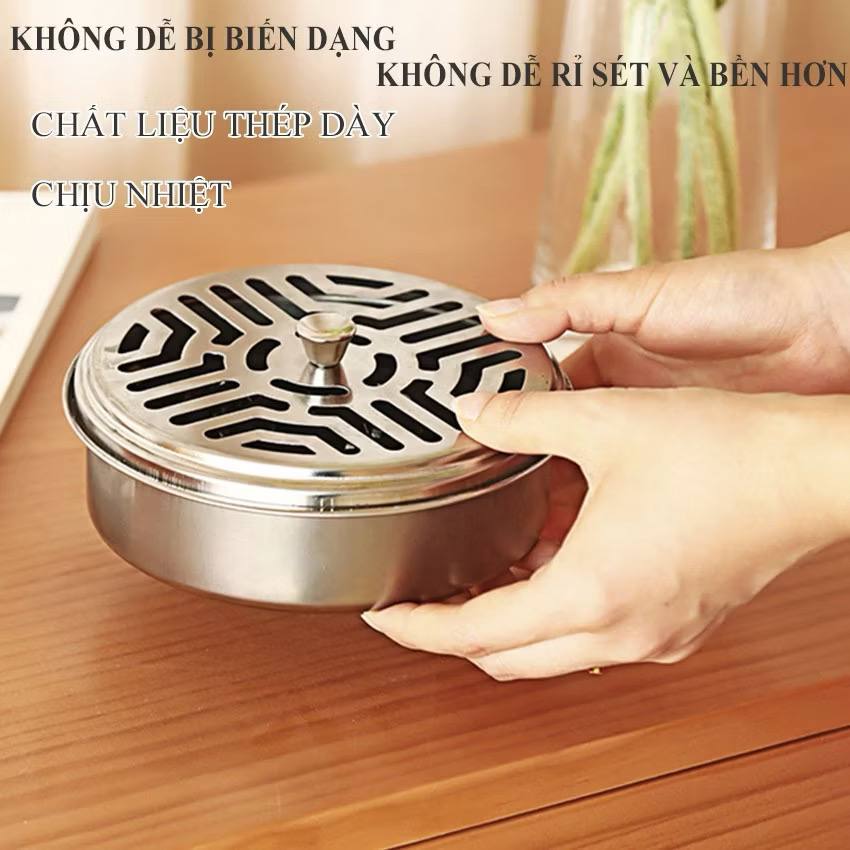  Hộp Đựng Nhang Muỗi Inox Size To Có Nắp Đậy 15cm