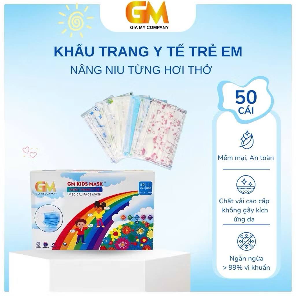 Hộp 50 cái Khẩu trang y tế 4 lớp Trẻ em hàng Cty Gia Mỹ