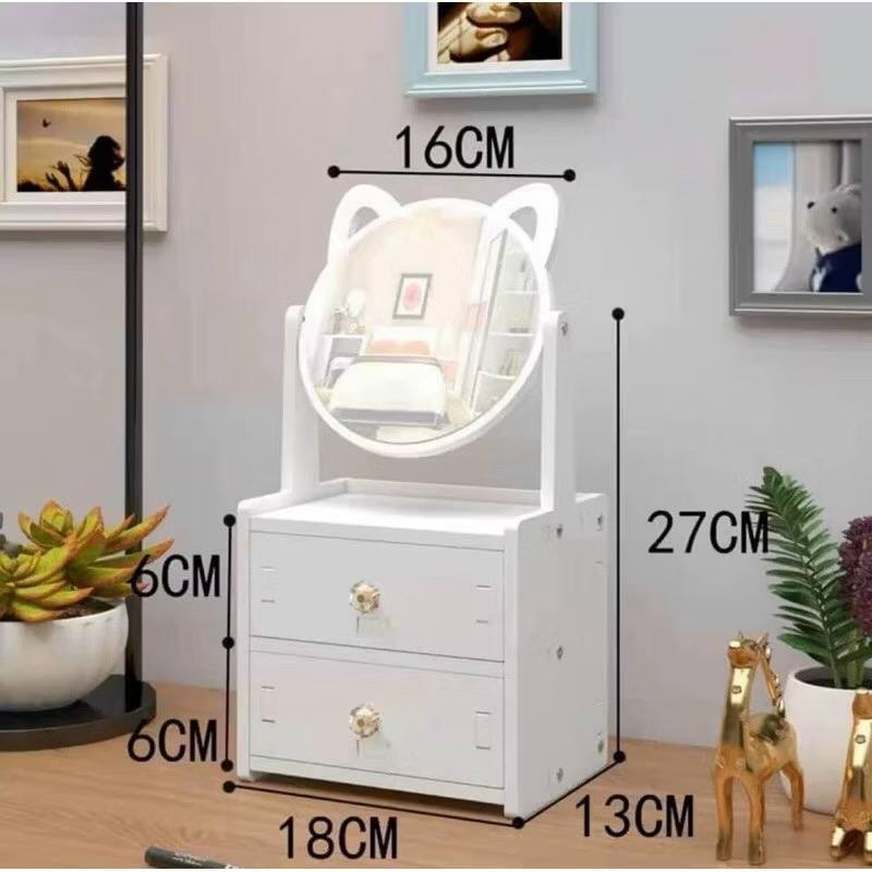 Kệ Gỗ Đựng Mỹ Phẩm Mini Có Gương Tai Mèo
