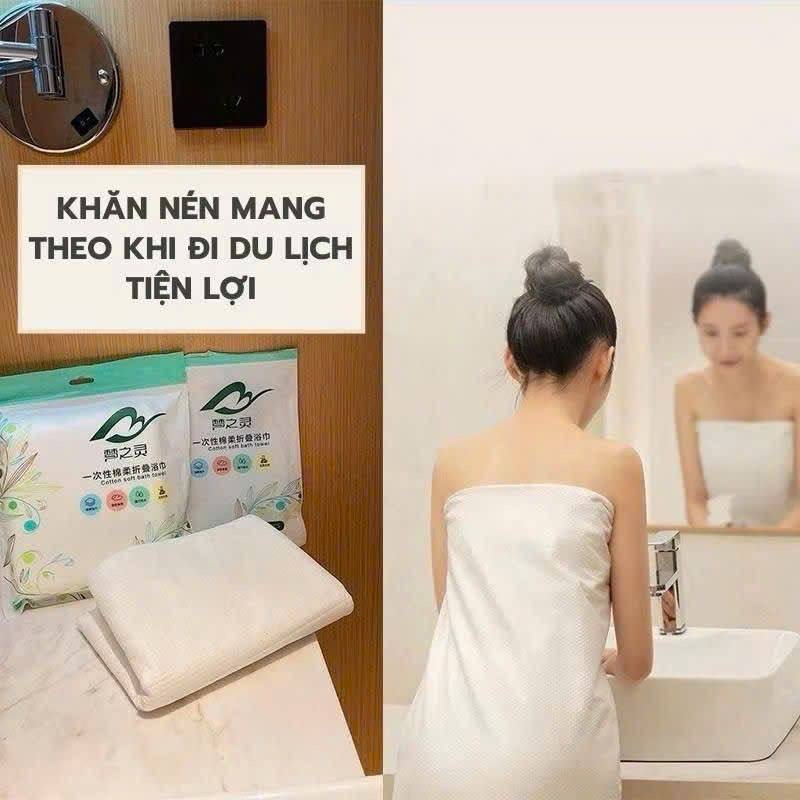 Khăn tắm nén du lịch bằng cotton 70x140cm, loại 62g xịn xò